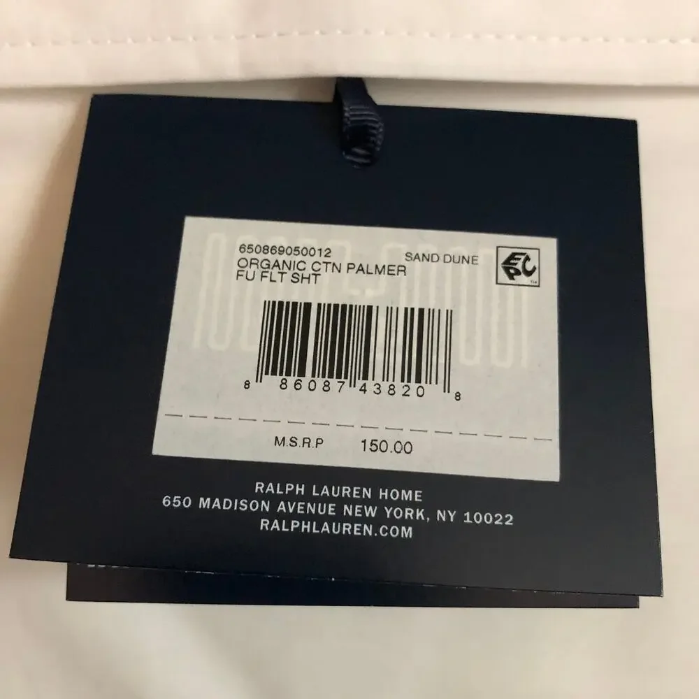 Ralph Lauren Organic Cotton Percale Palmer Full Flat Sheet White Sand Dune New